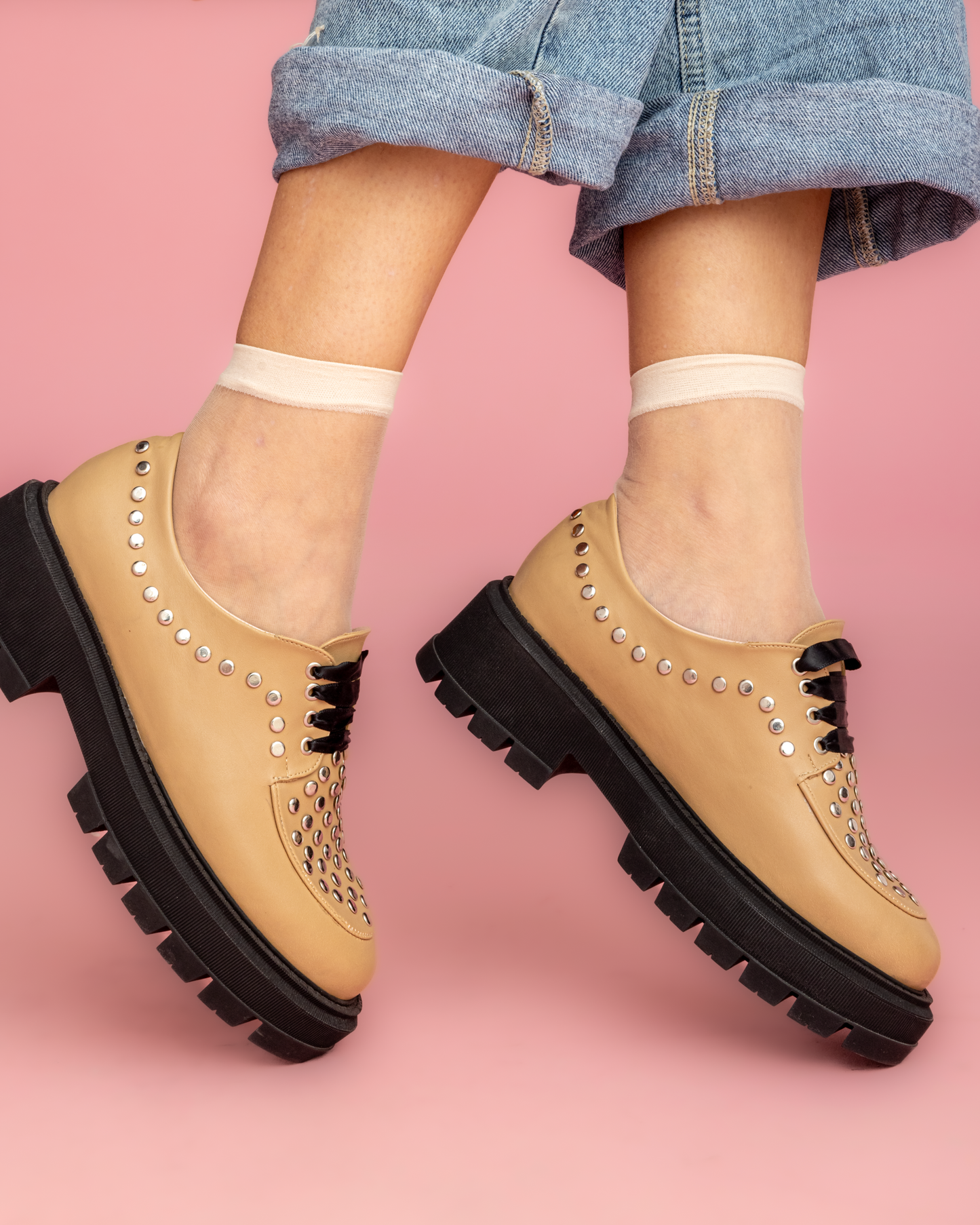 Studded Loafers - Beige