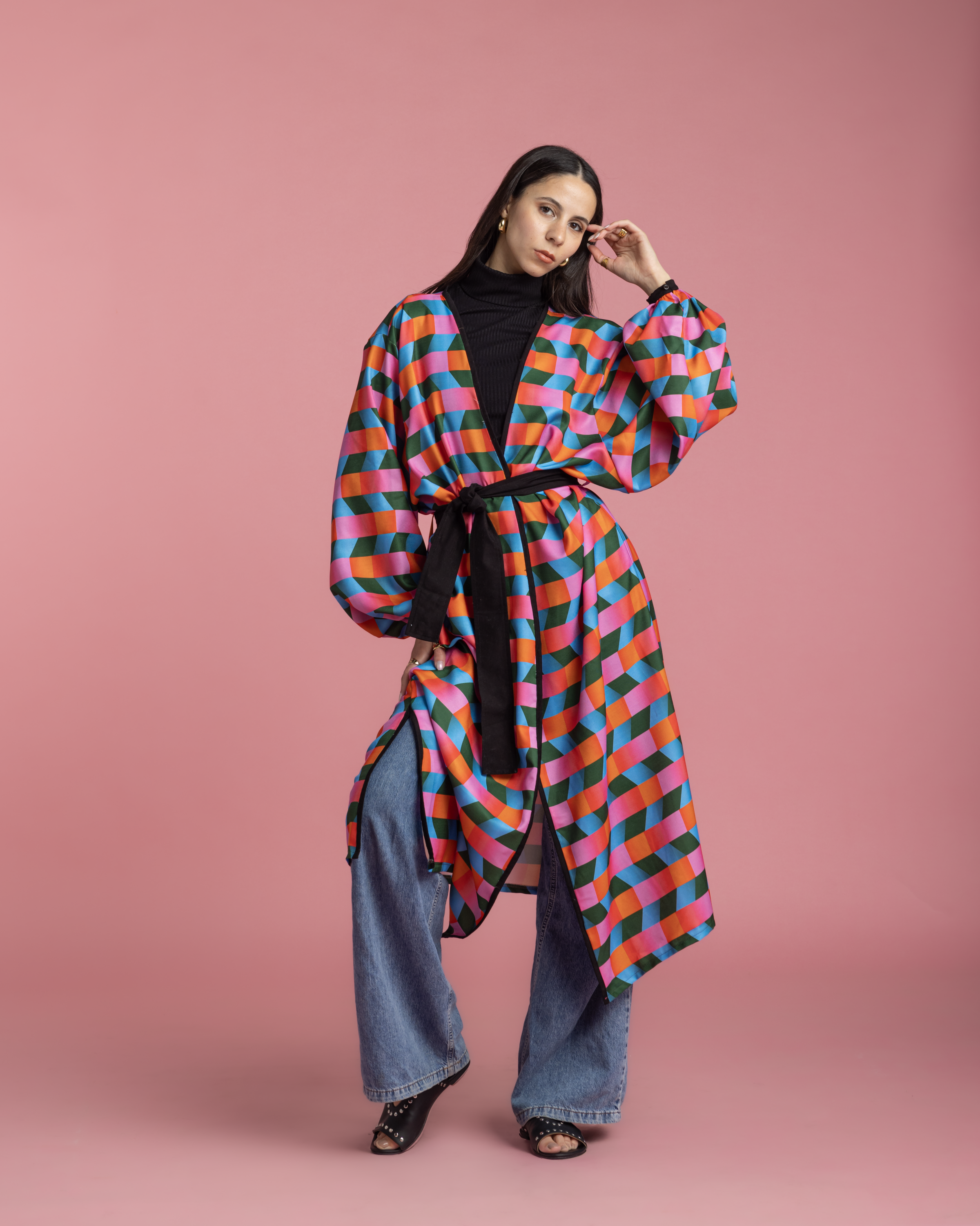 Long Printed Kimono - Geometric Arrows
