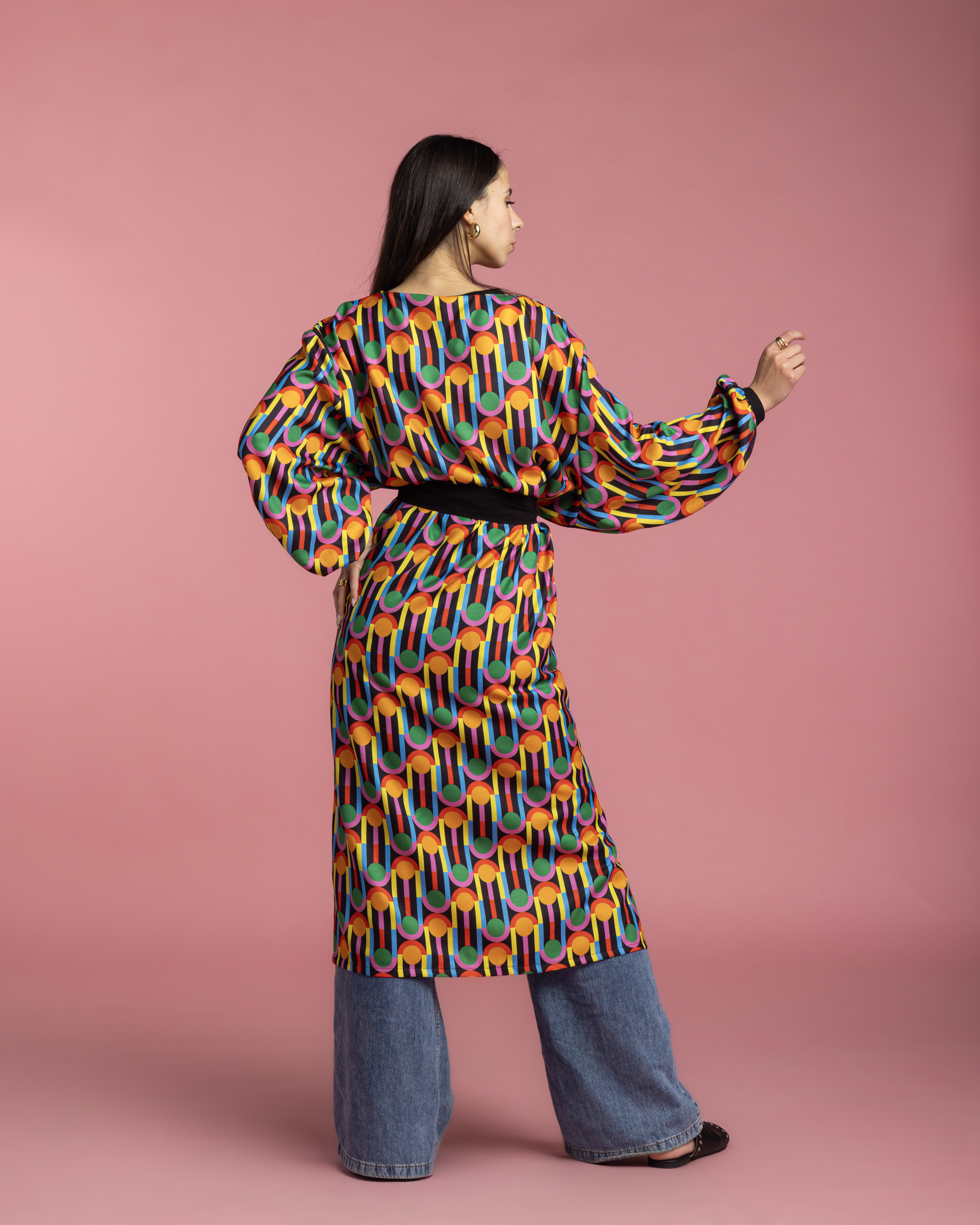 Long Printed Kimono - Circles