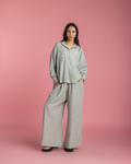 Linen Set with Silver Metallic Lines - Green