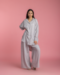 Linen Set with Silver Metallic Lines - Grey