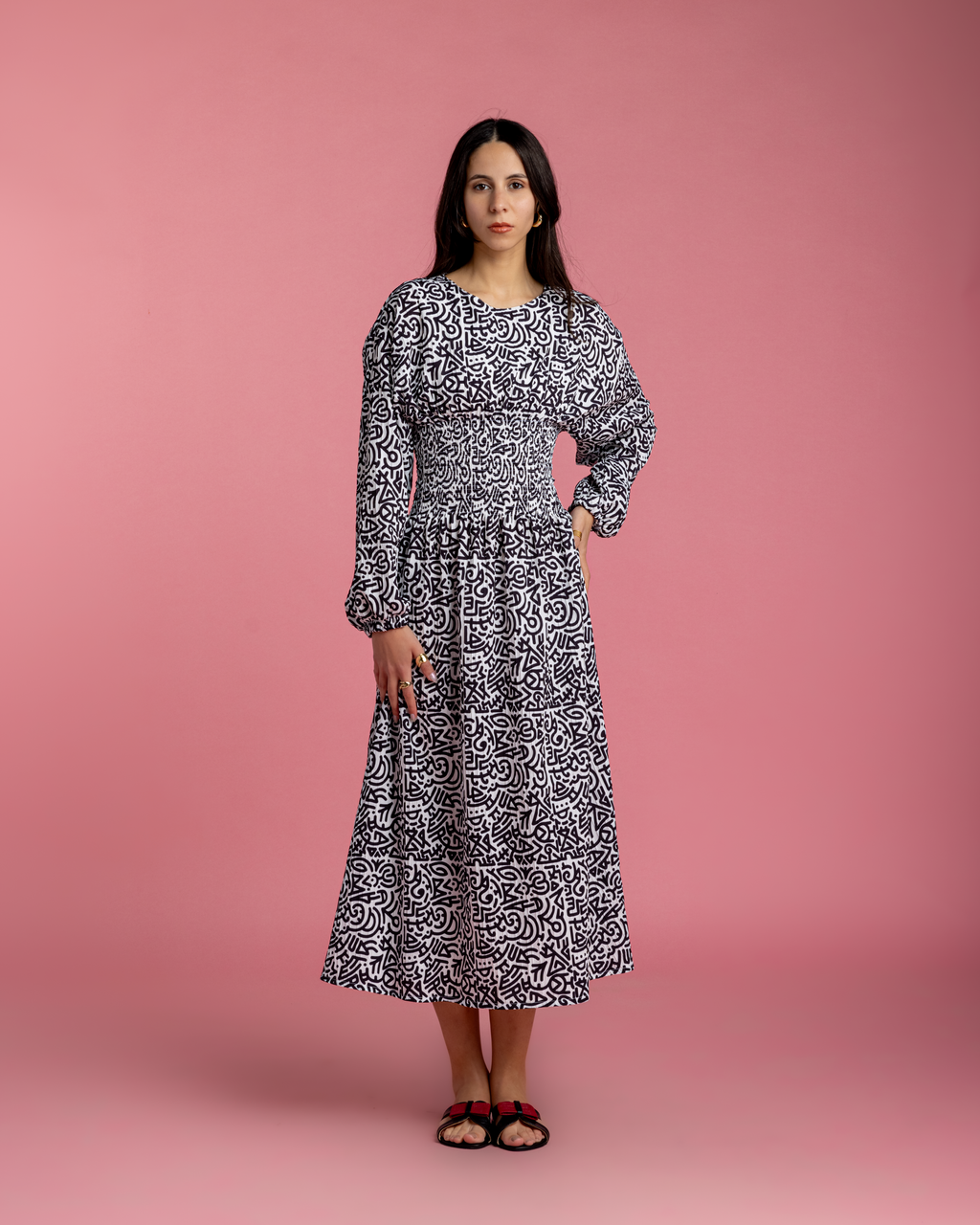 Rio Cinched Waist Dress - Black & White
