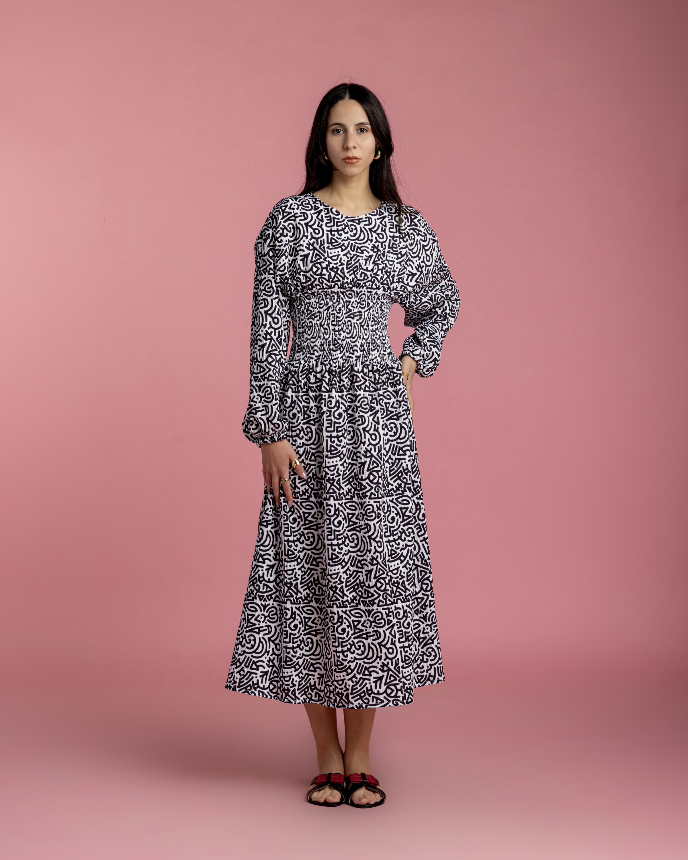 Rio Cinched Waist Dress - Black & White