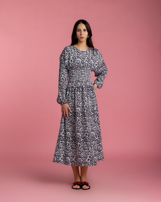 Rio Cinched Waist Dress - Black & White