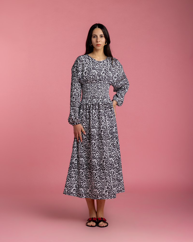 Rio Cinched Waist Dress - Black & White