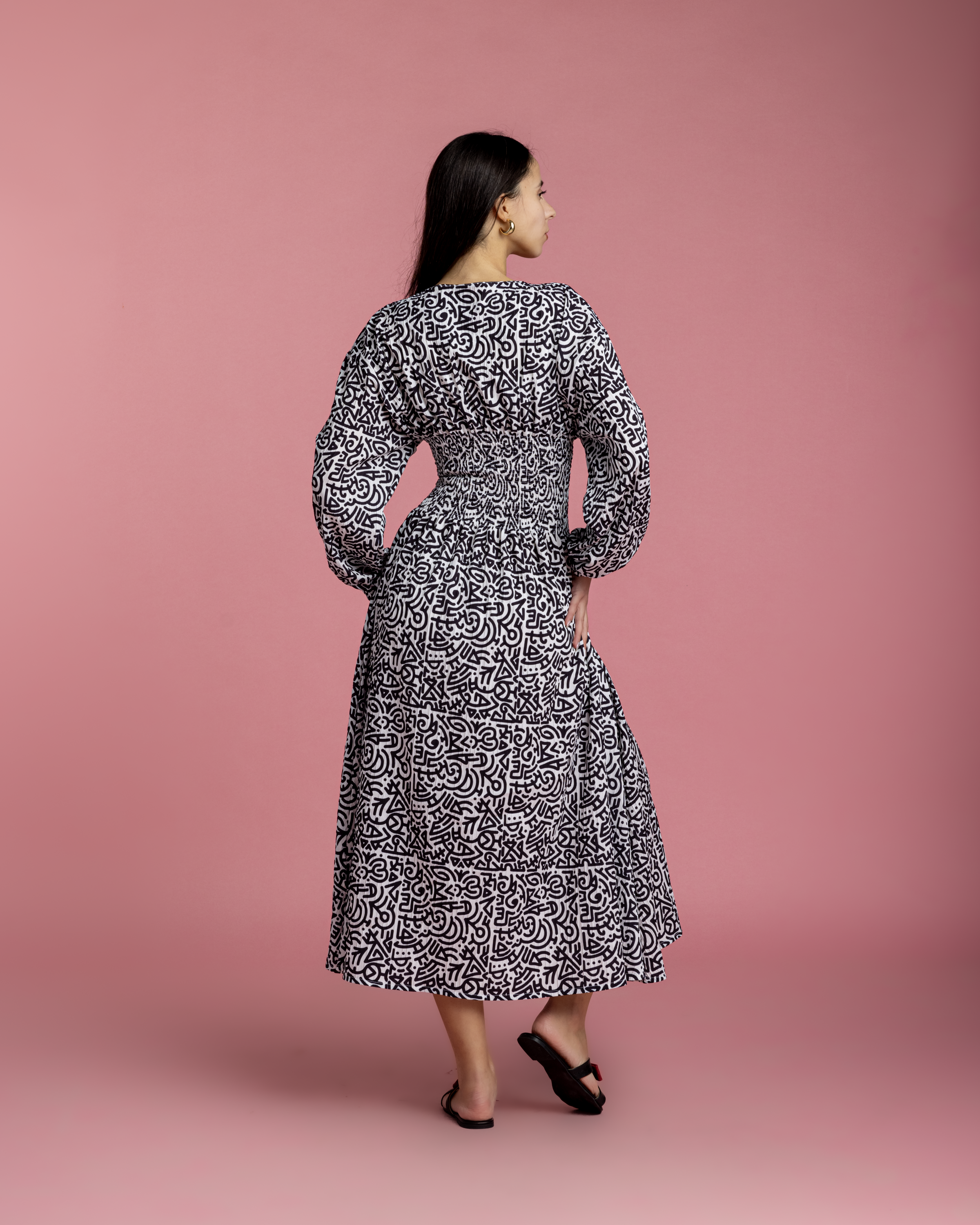 Rio Cinched Waist Dress - Black & White