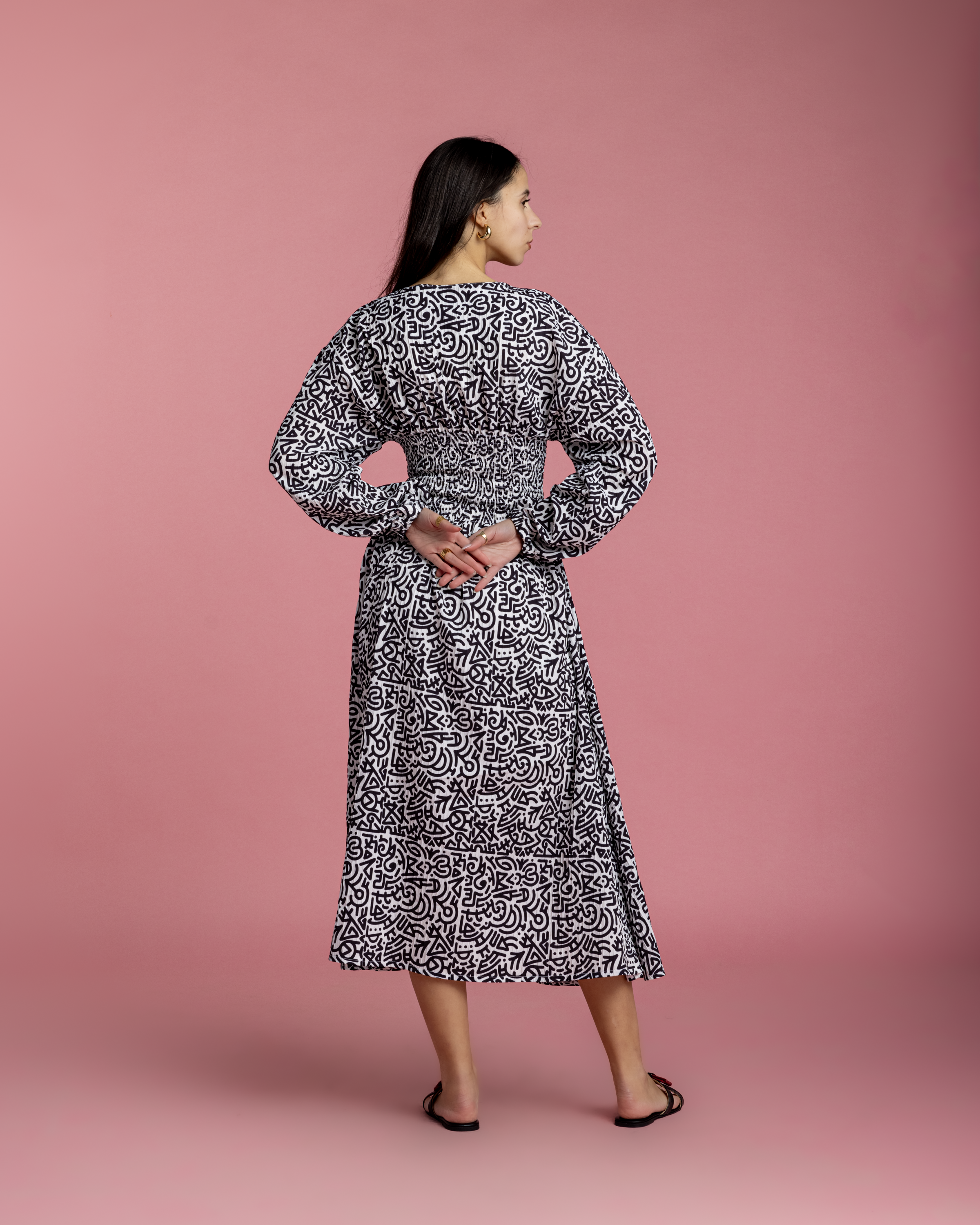 Rio Cinched Waist Dress - Black & White