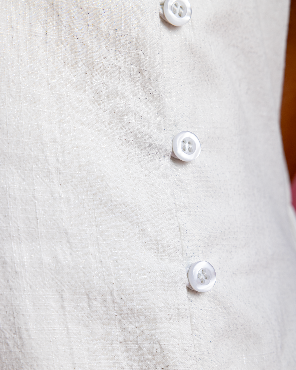 Aziza Dress - White Linen with Metallic Sparks