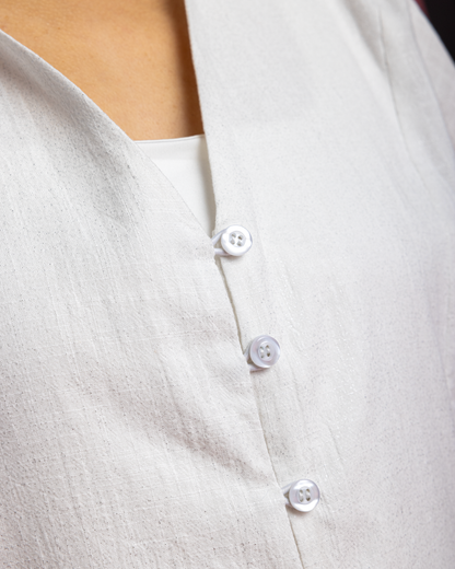Aziza Dress - White Linen with Metallic Sparks