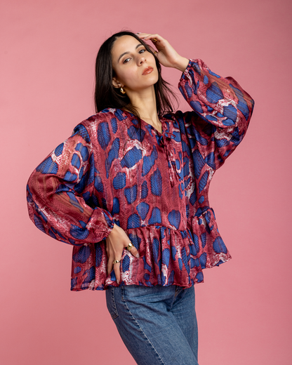 Chiffon Snake Fuchsia Blouse