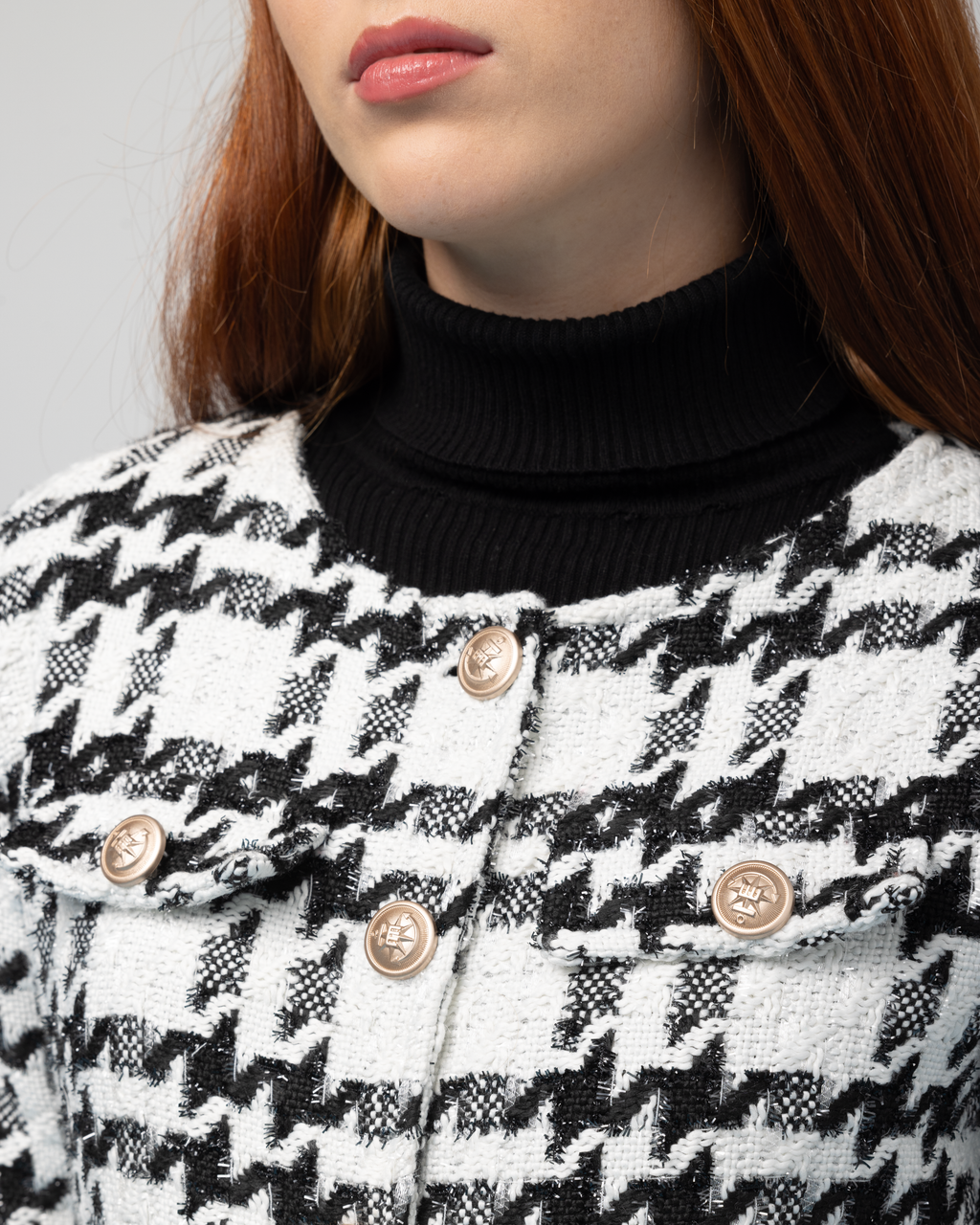 Italian Tweed Semi Causal Jacket in White x Black