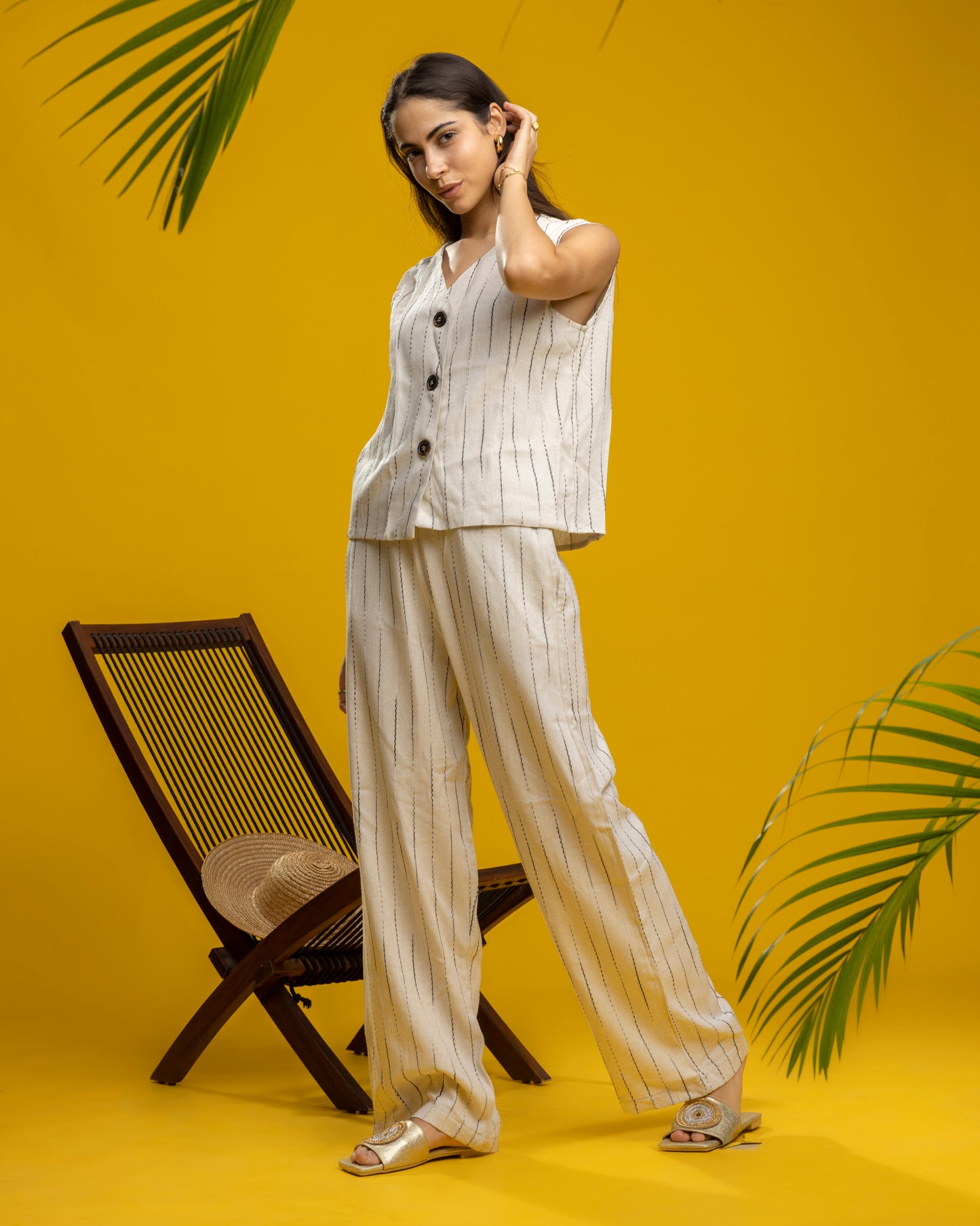 Vest Set - Beige x Black lines