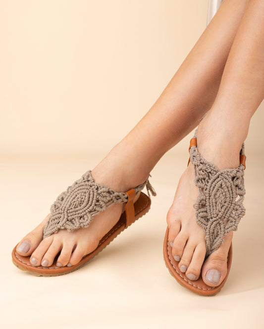 Handmade Cotton Macrame Flower Slipper-mocca