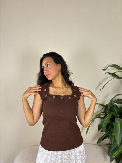 Cotton tank top-brown