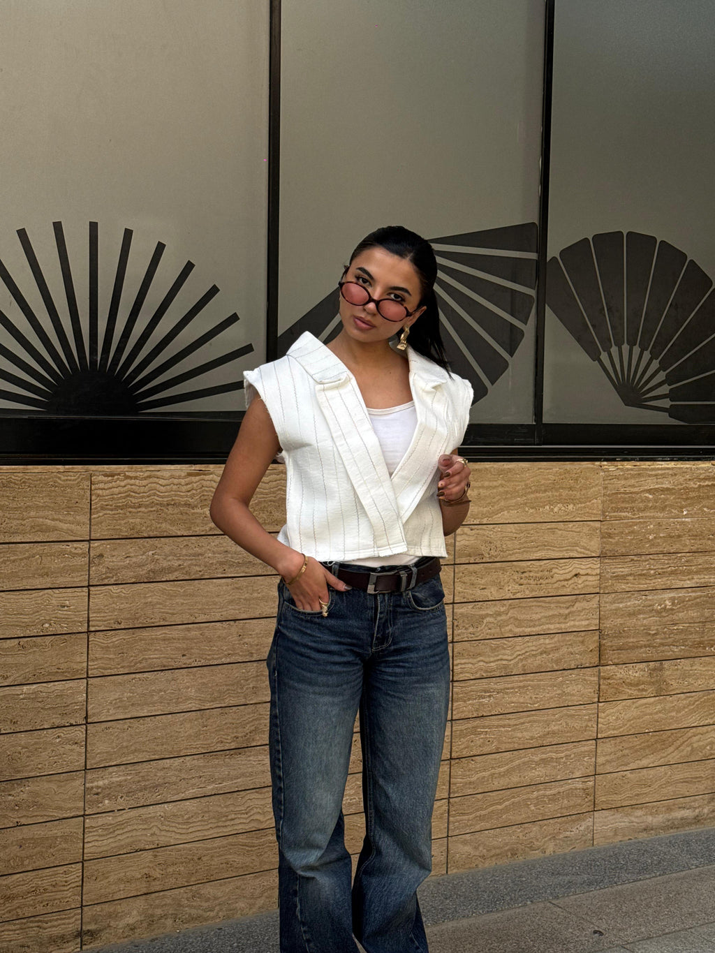 Organic cotton vest-whitexstripes