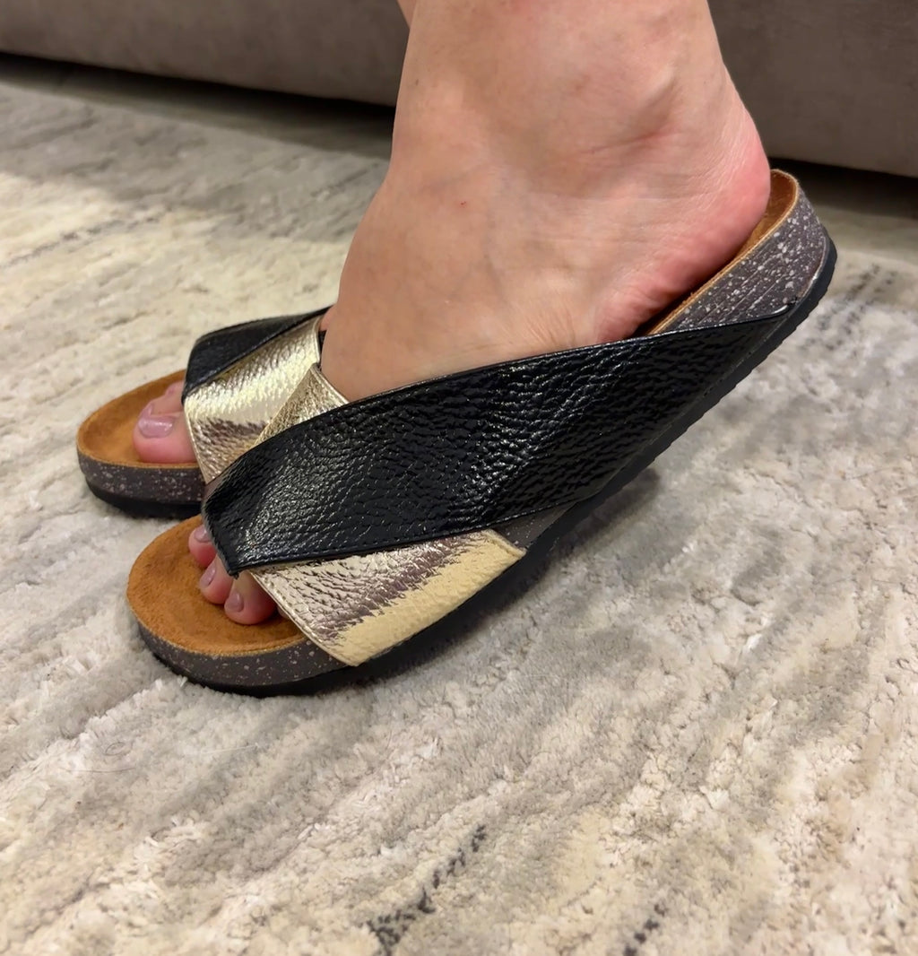 V Slippers-black x gold