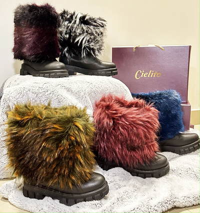 Green & Orange Winter Colours Fur X Leather Boots - Christmas Edition