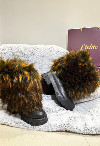Green & Orange Winter Colours Fur X Leather Boots - Christmas Edition