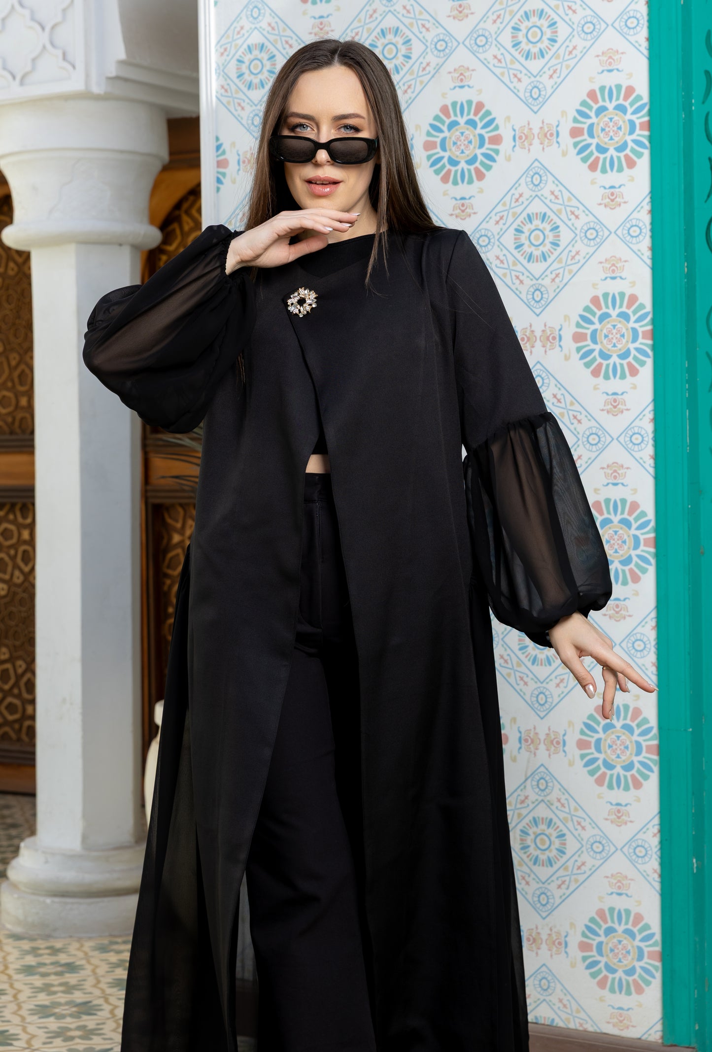 Chiffon 3-Style Abaya with Brooche