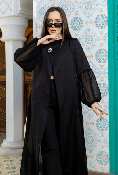 Chiffon 3-Style Abaya with Brooche
