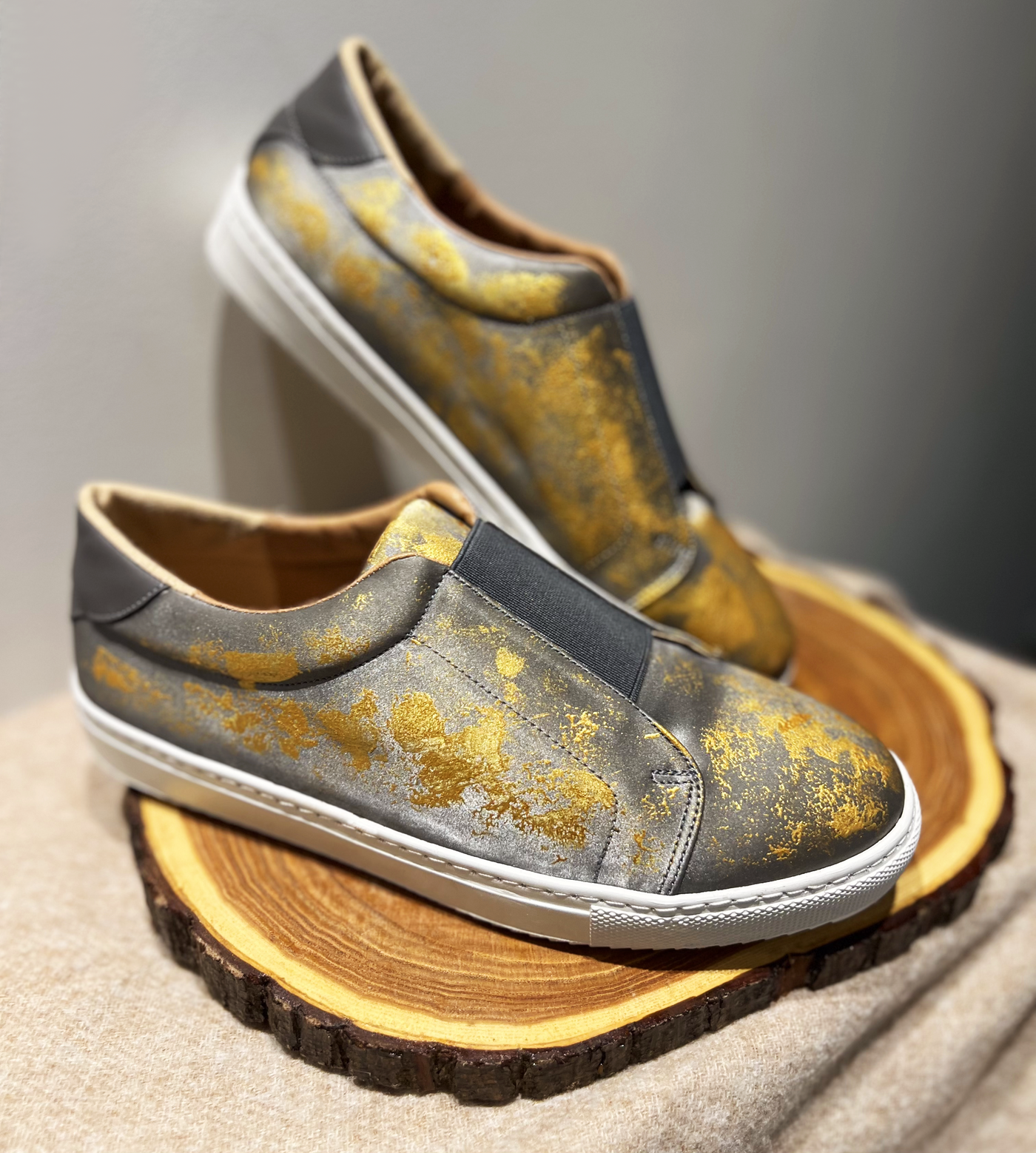 Grey with hand-painted gold Sneakers