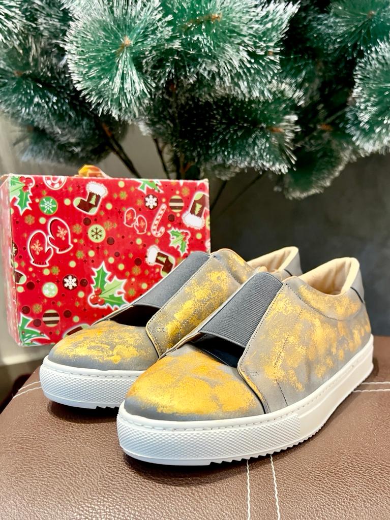 Grey with hand-painted gold Sneakers