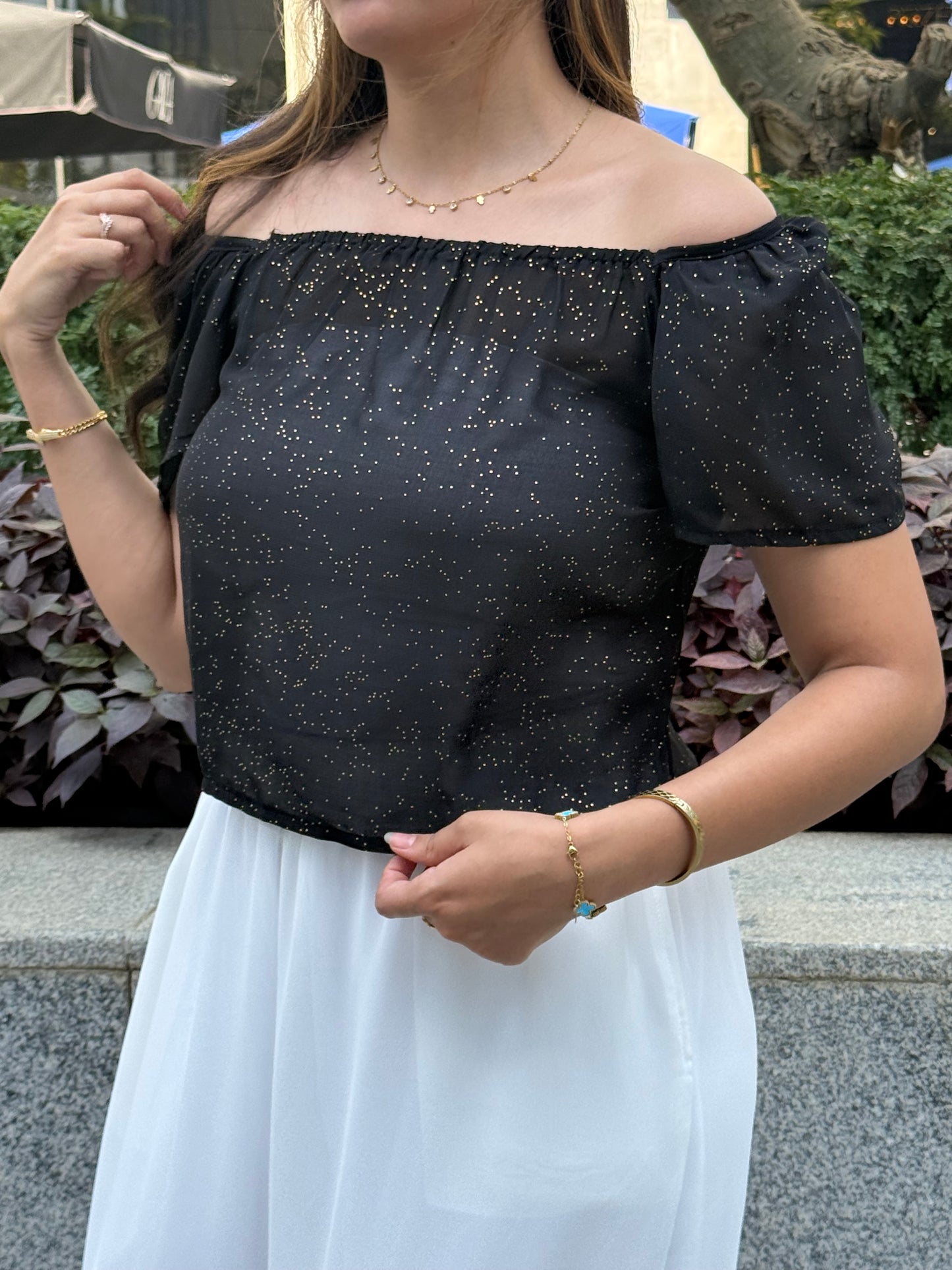 Black top with gold specs