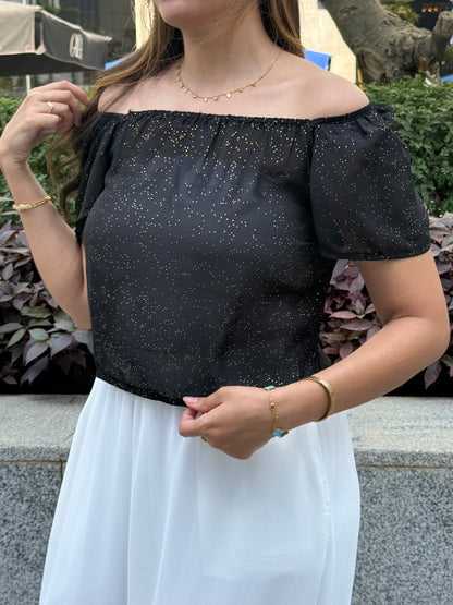 Black top with gold specs