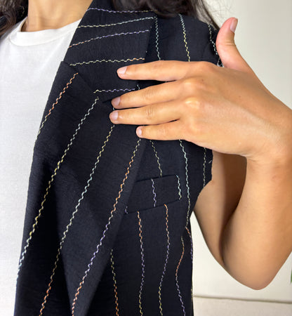 Organic cotton vest-black x stripes