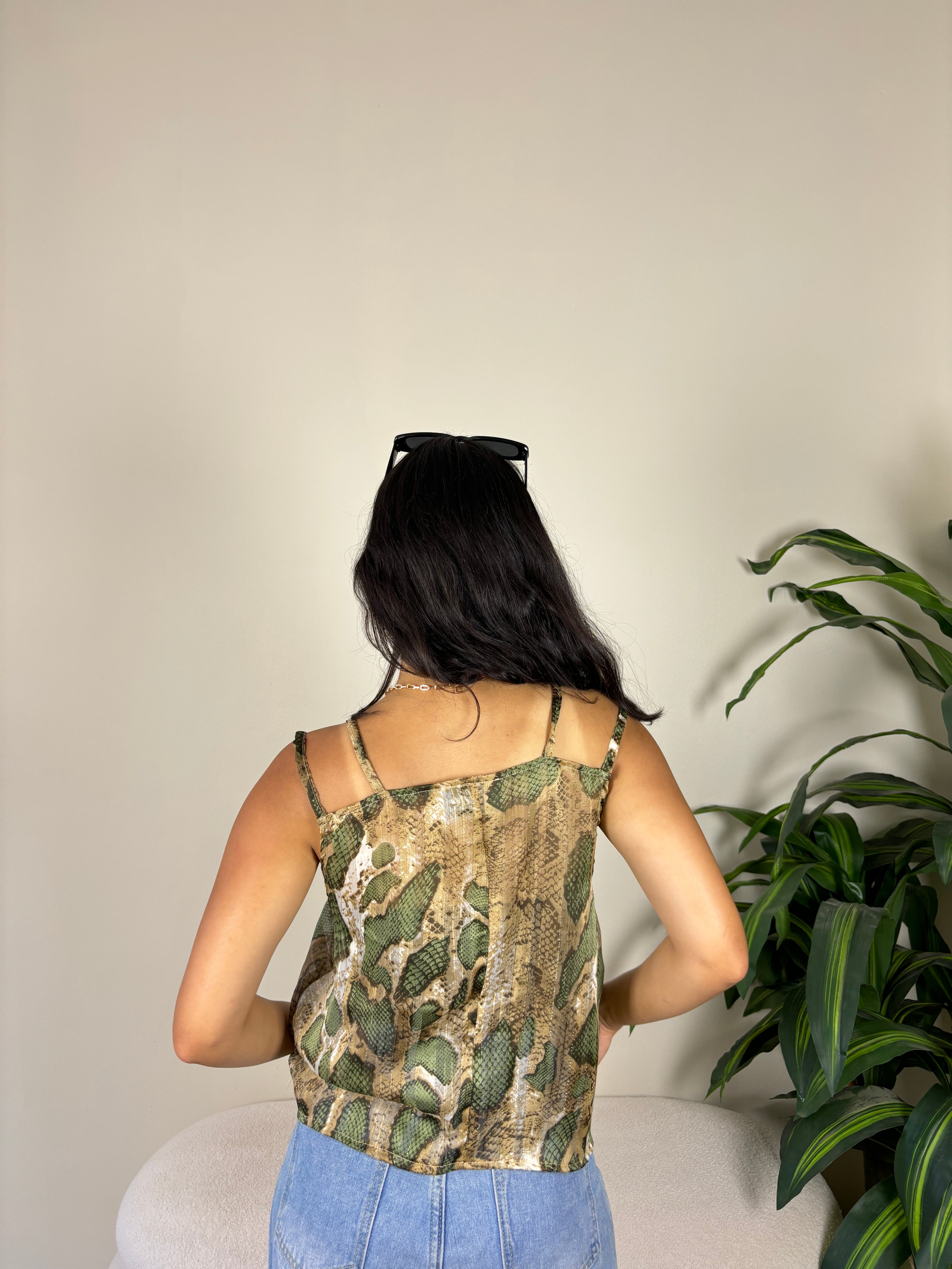 Everyday Top-greenXbeige snake print