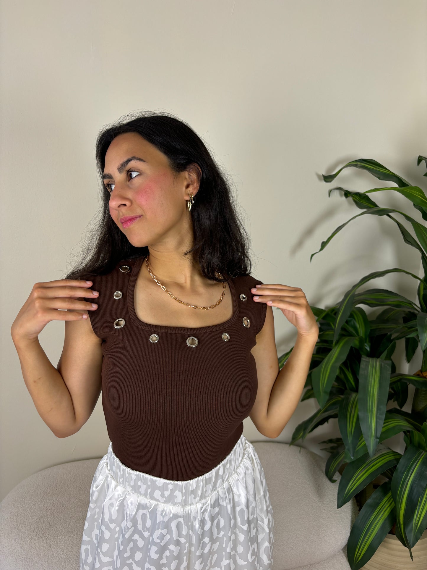 Cotton tank top-brown
