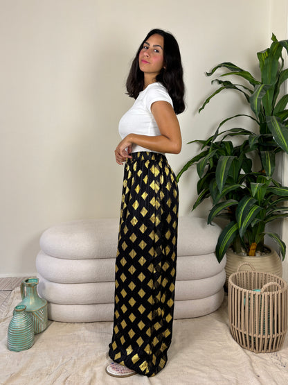 Boho pants cotton lined -blackxyellow