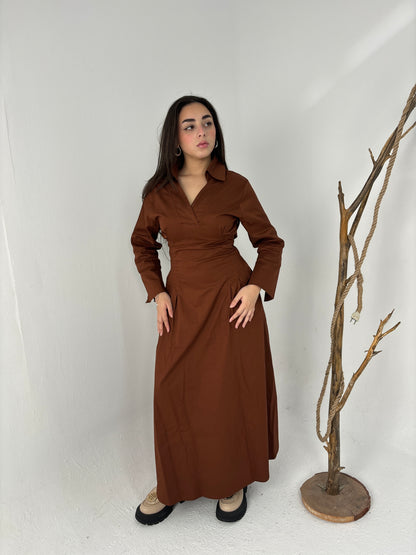 Cinched waist dress-brown