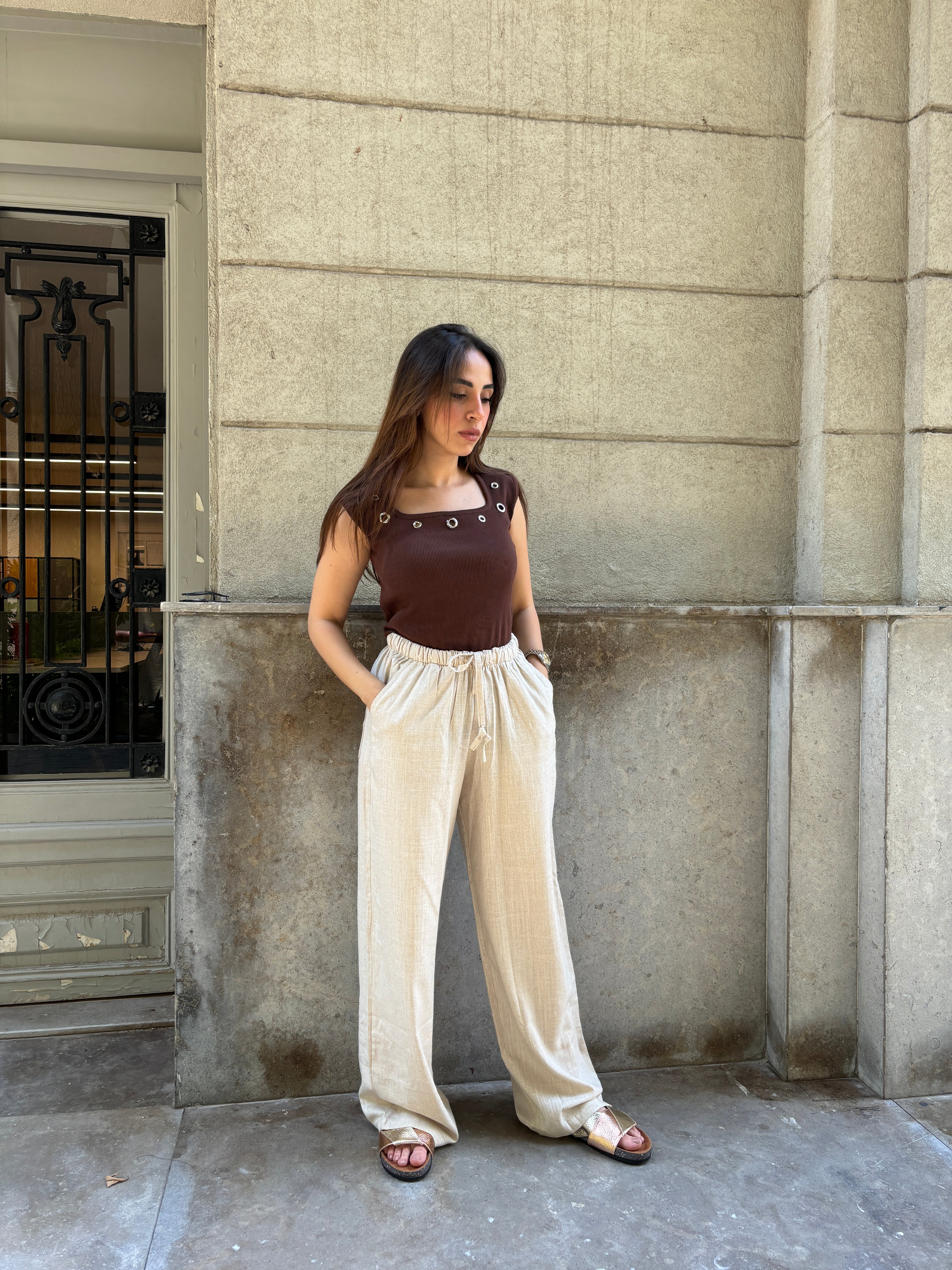 Cotton tank top-brown