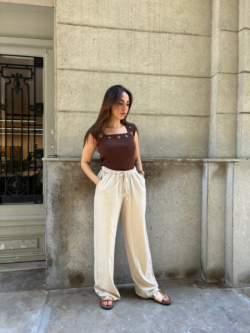 Cotton tank top-brown
