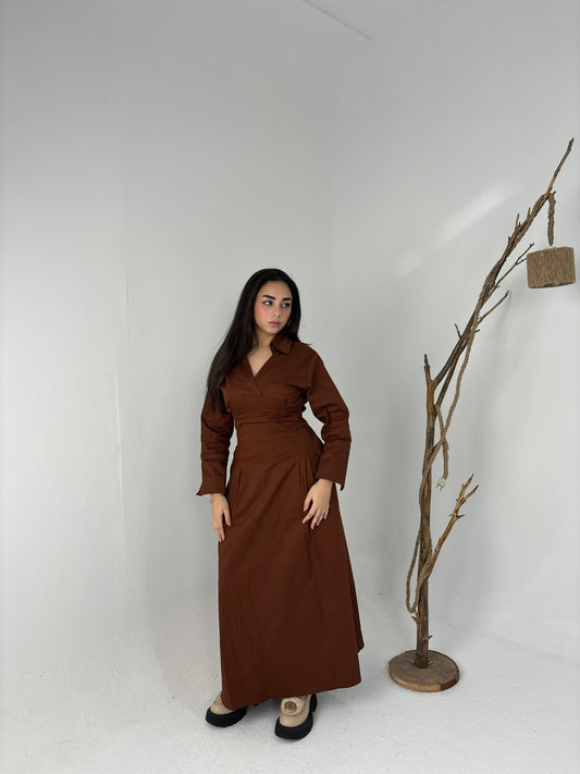 Cinched waist dress-brown