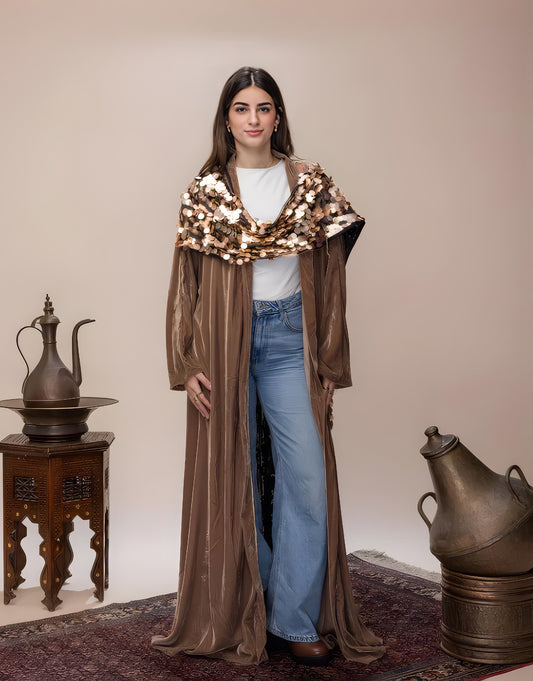 Sparkle All Ramadan Kaftan - Brown
