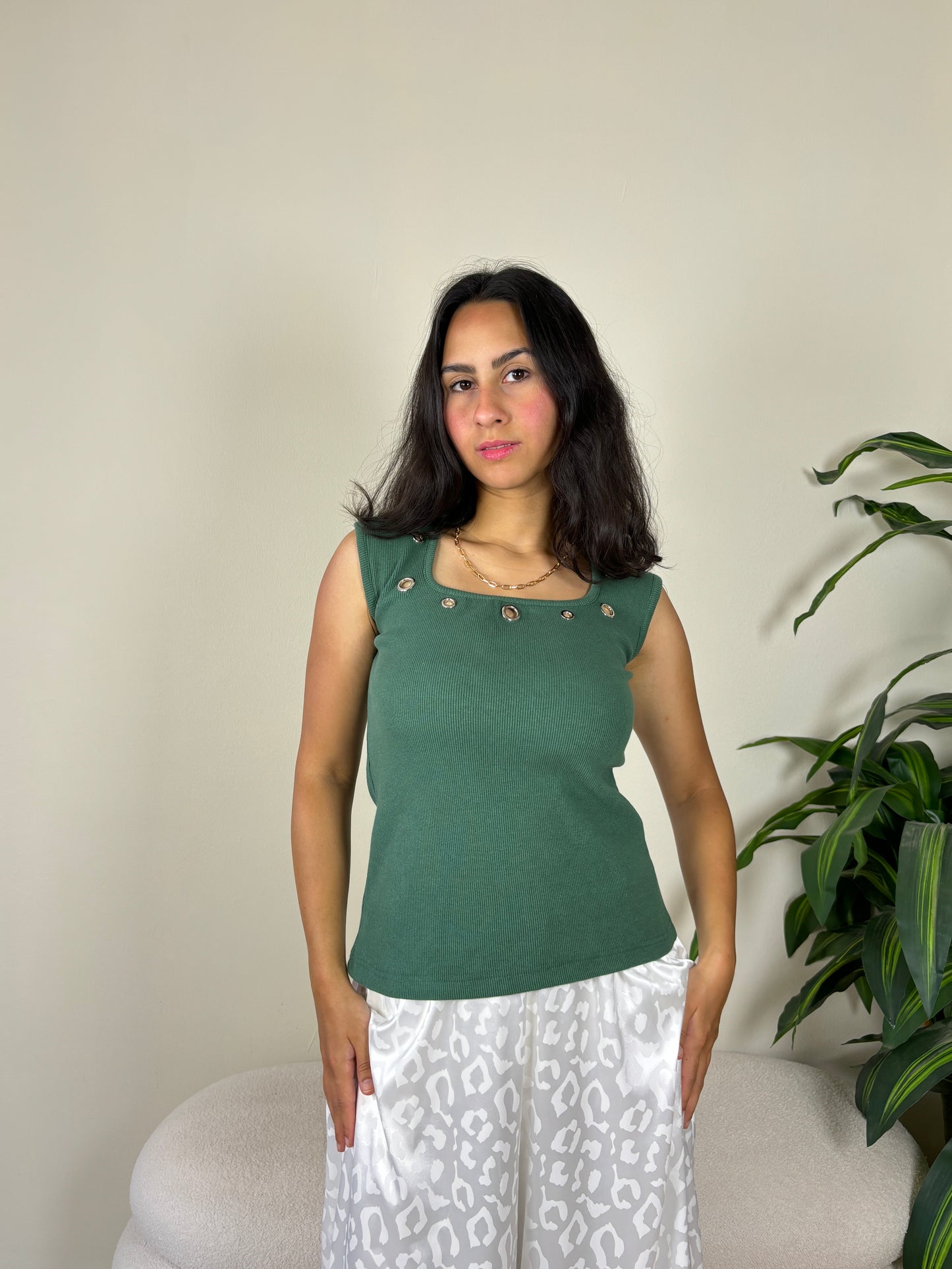 Cotton tank top-green