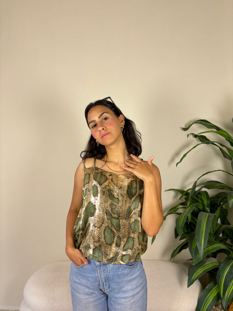Everyday Top-greenXbeige snake print