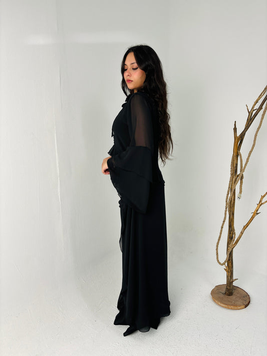Open blouse ruffles-black
