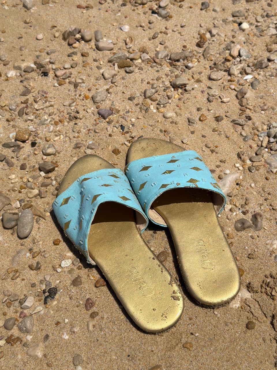 Blue Golden Diamond Slippers