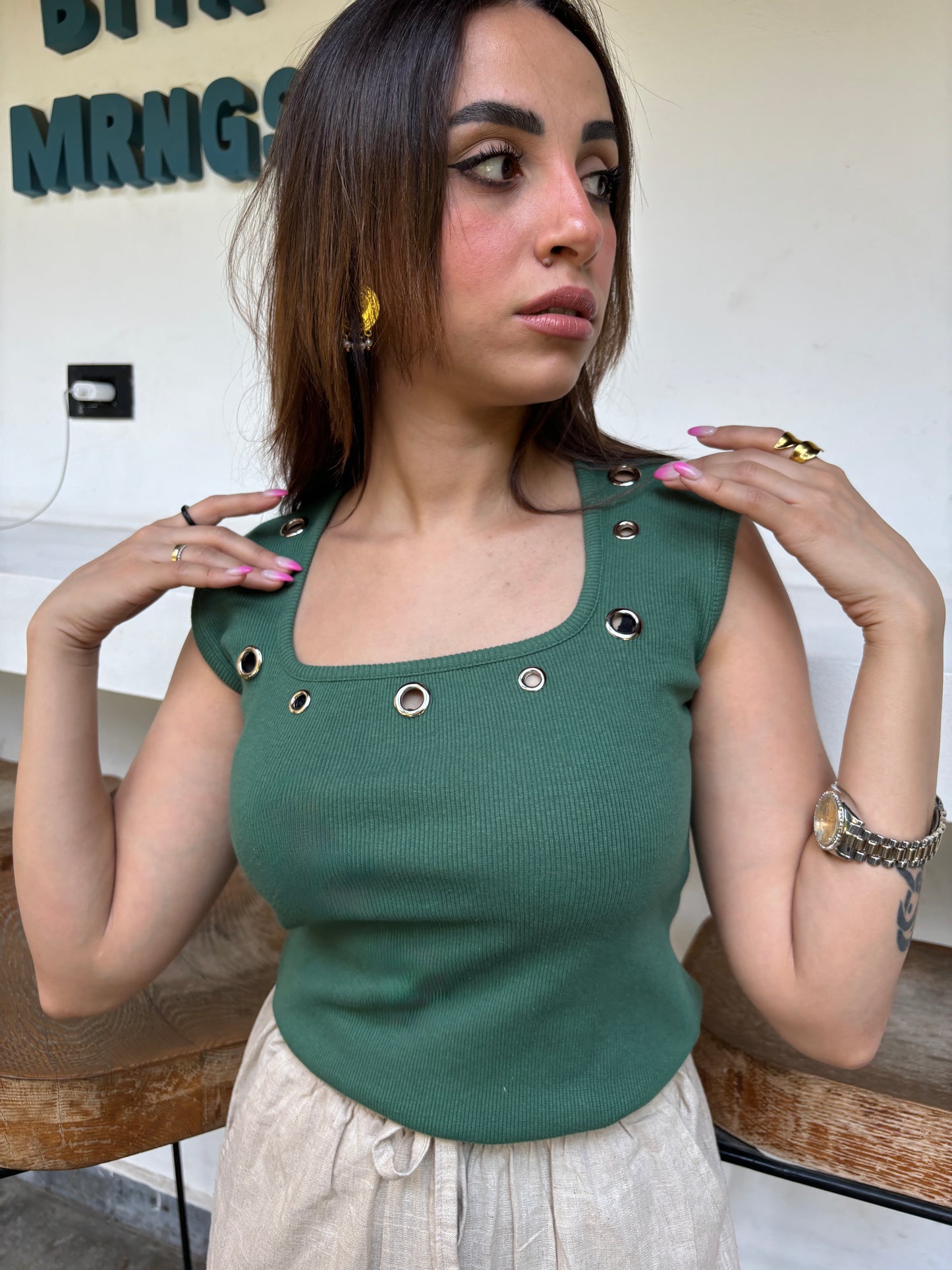 Cotton tank top-green