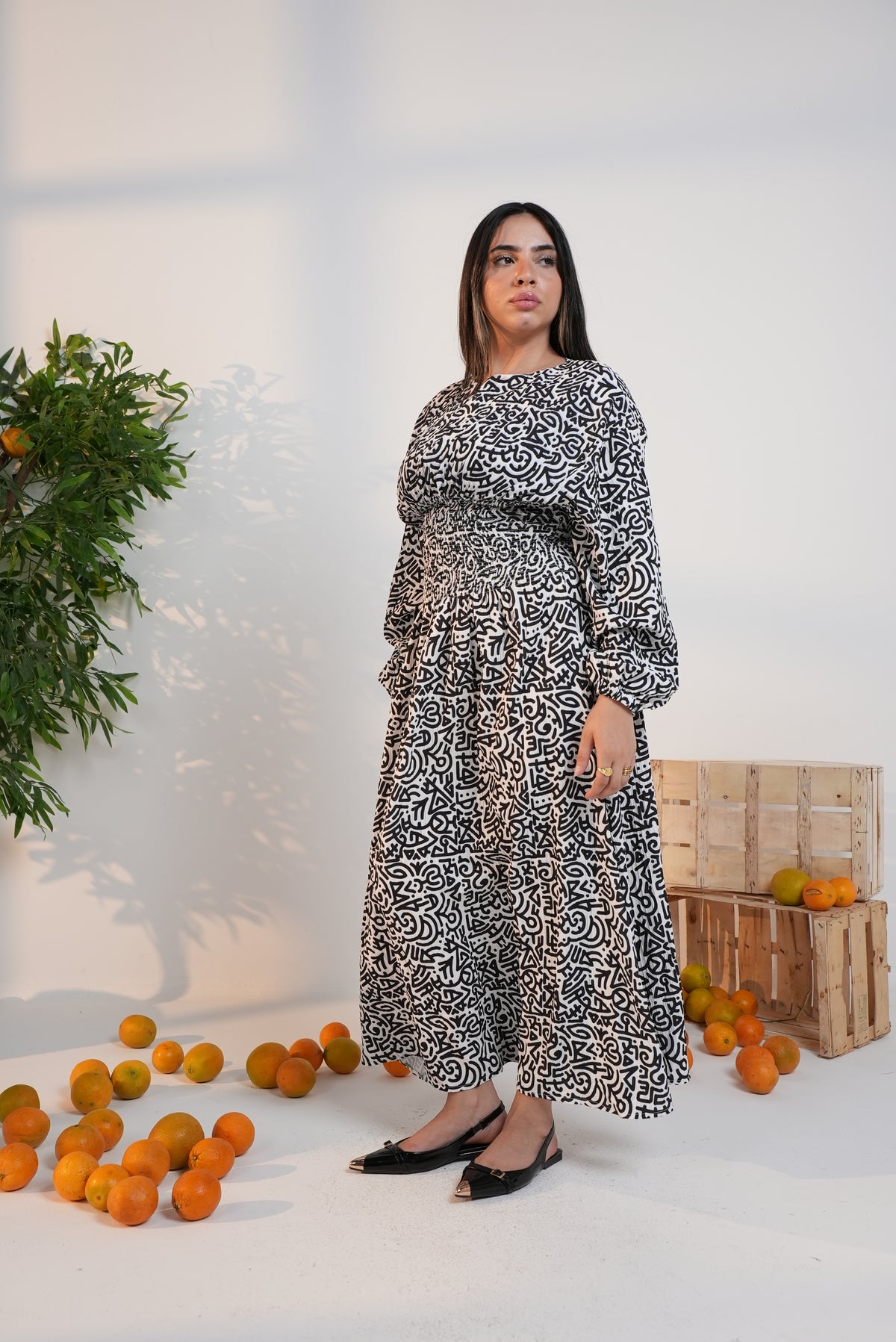 Rio Cinched Waist Dress - Black & White