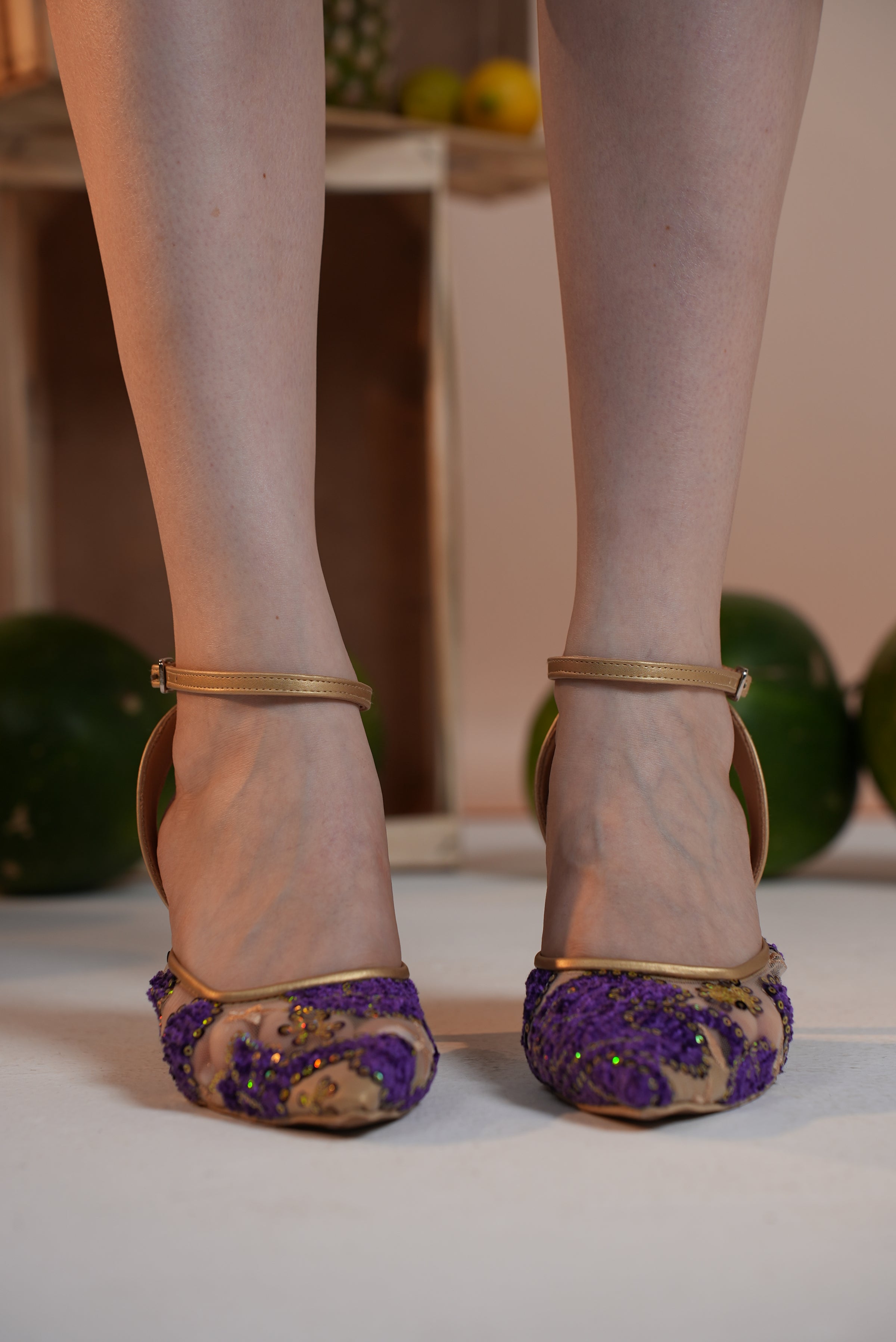 Voile Velvet Embroidered Heels