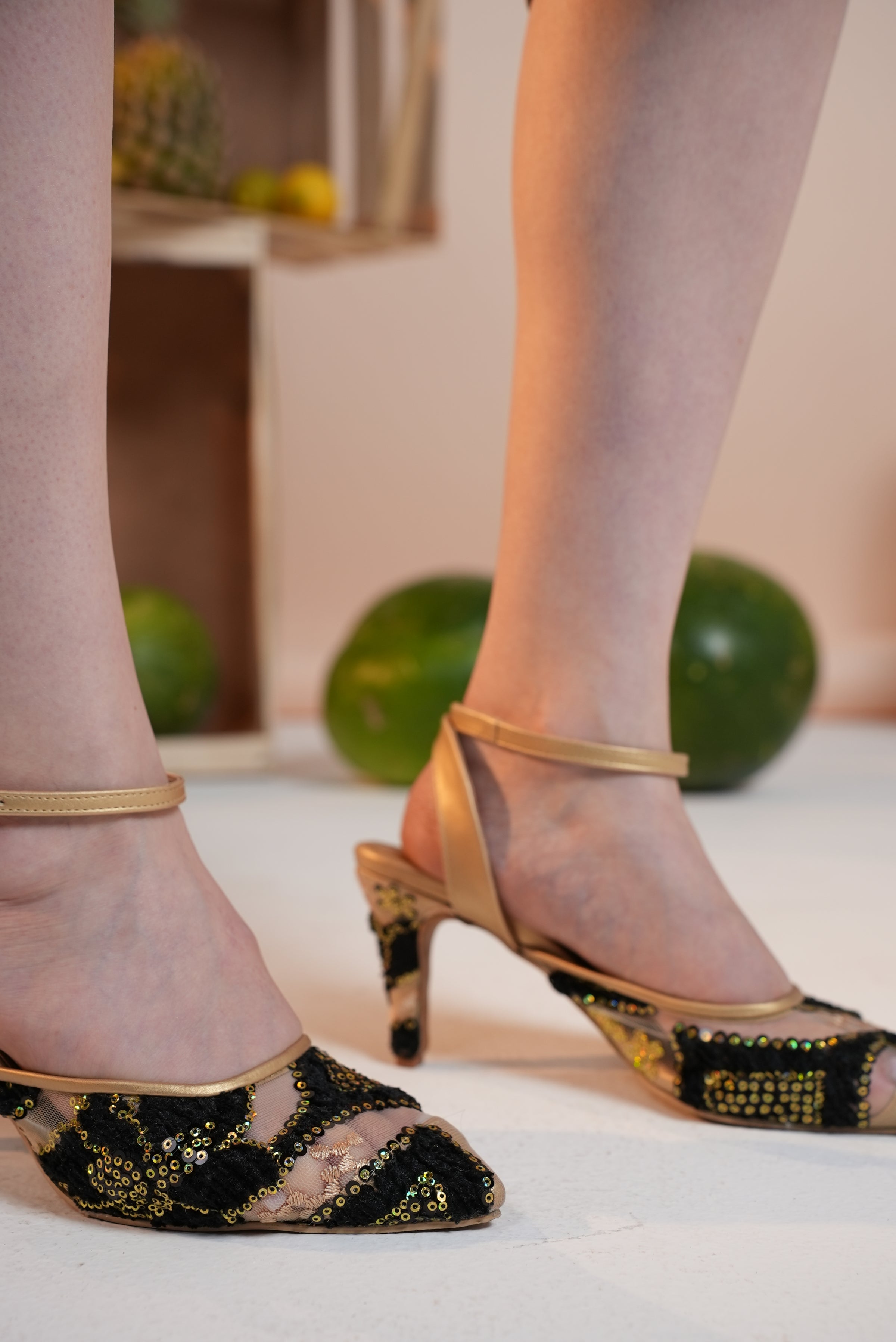 Voile Velvet Embroidered Heels