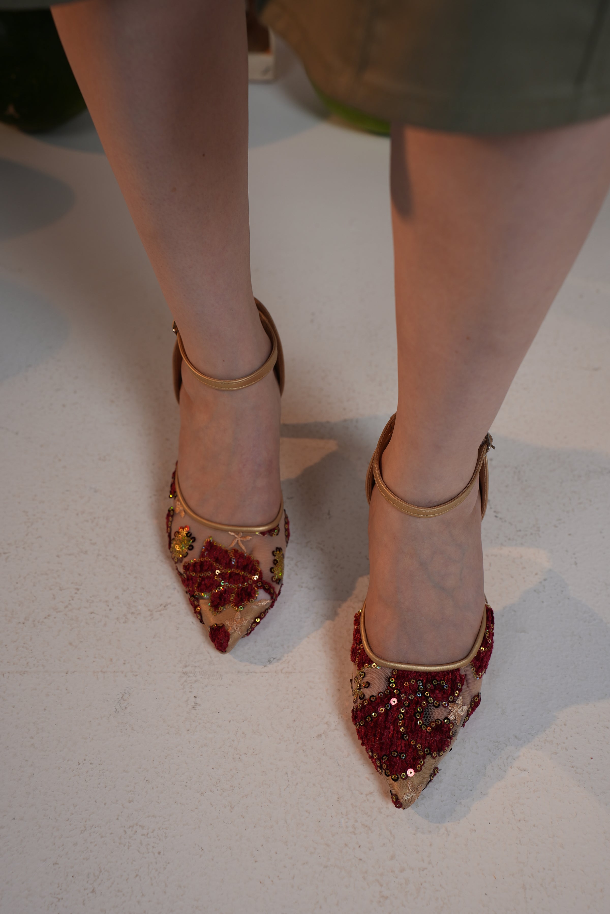 Voile Velvet Embroidered Heels