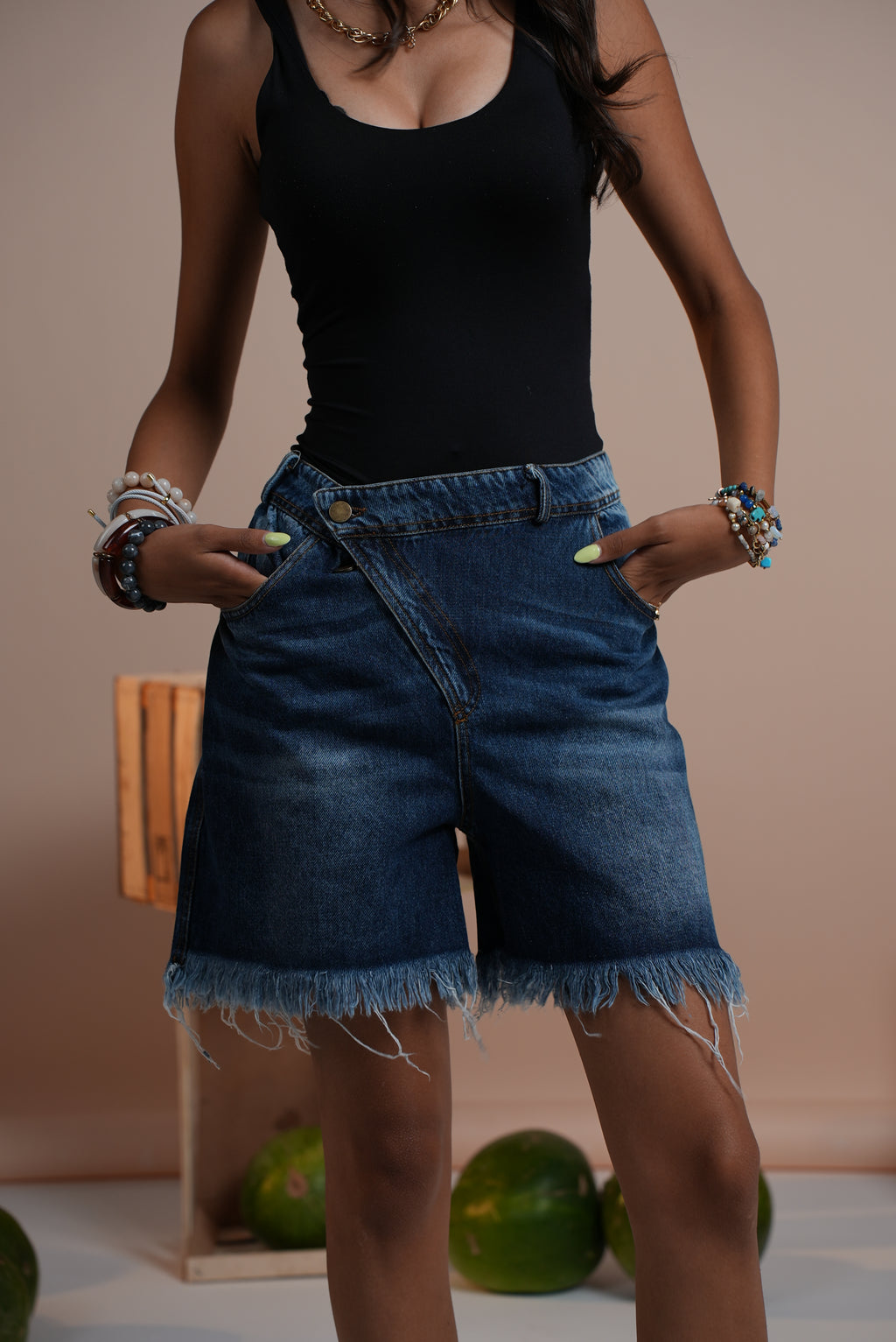 Skewed Shorts with Fringes