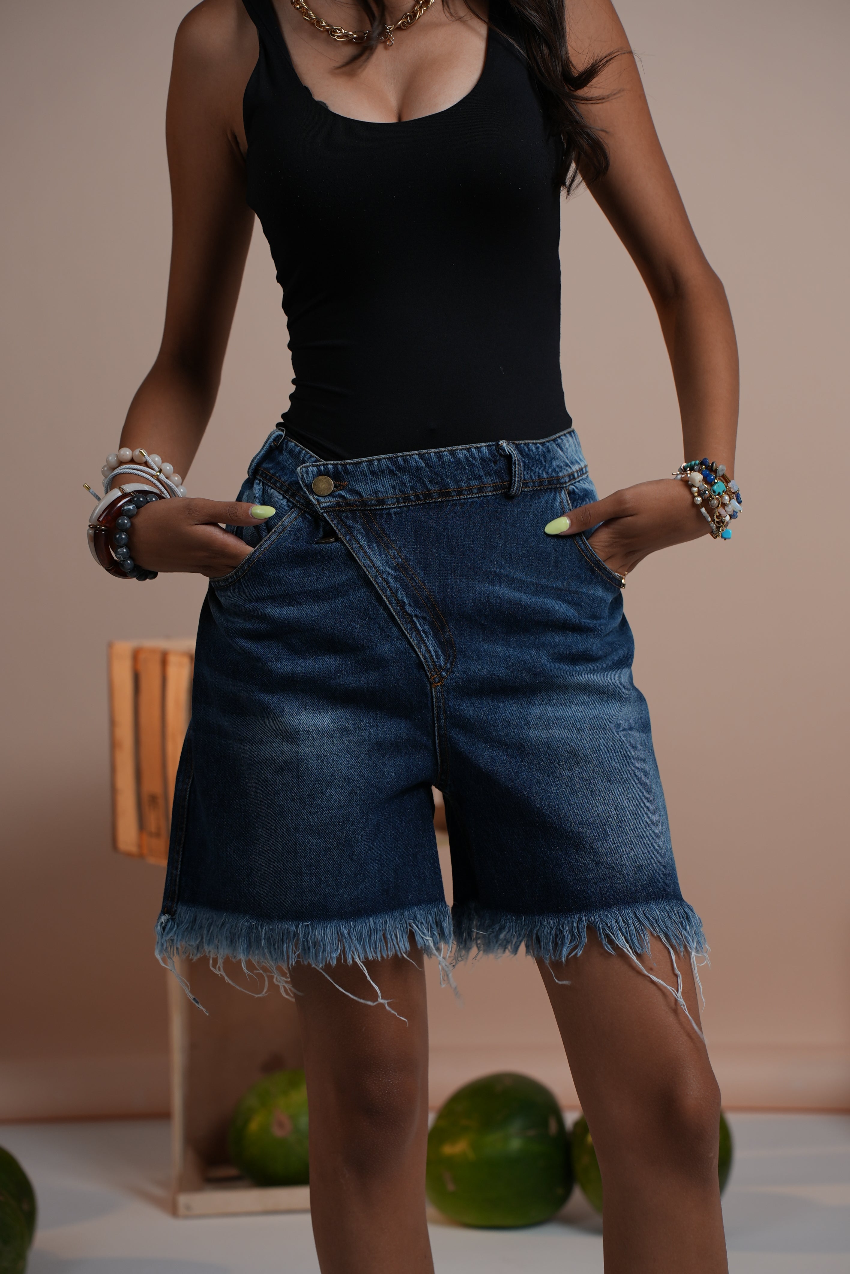 Skewed Shorts with Fringes