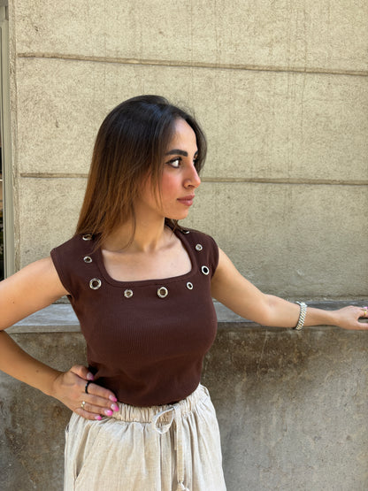 Cotton tank top-brown