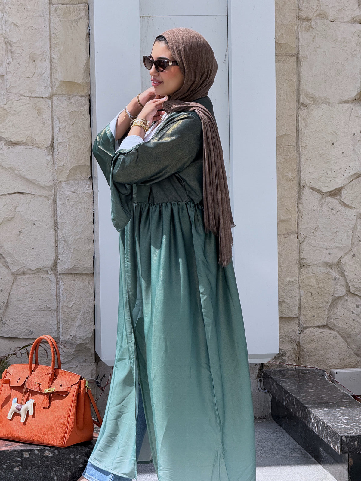 Green Satin Ombré Kimono